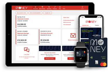 Various devices showing Virgin Money